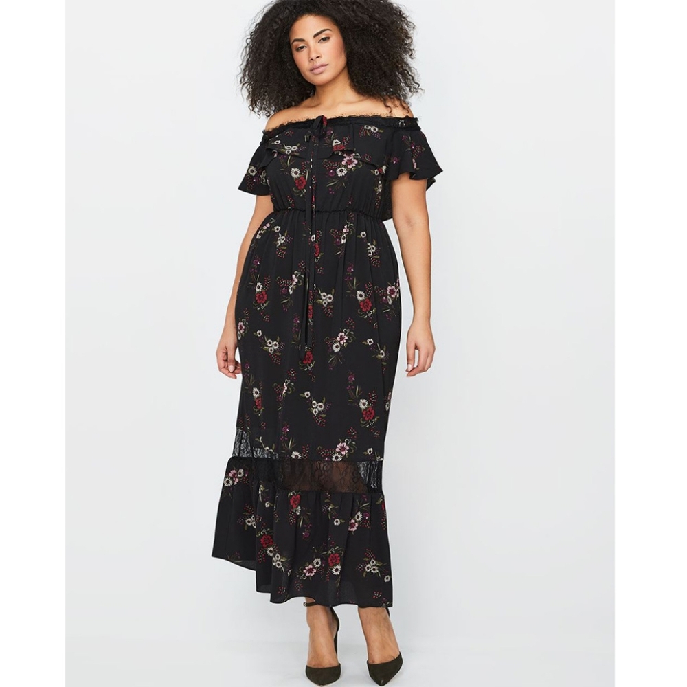 City Chic black lace floral maxi dress size 24